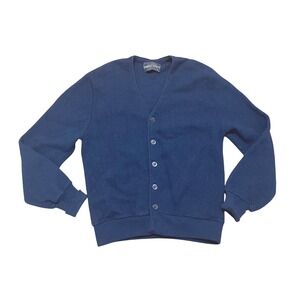 Vintage Cardigan Arnold Palmer Robert Bruce Navy Blue 100% Virgin Wool Medium